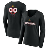 Chicago Blackhawks Women's Personalized Name & Number Midfielder Long Sleeve V-Neck T-Shirt - Black | NHL Lifestyle