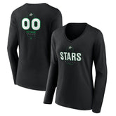 Dallas Stars Women's Personalized Name & Number Midfielder Long Sleeve V-Neck T-Shirt - Black | NHL Clearance