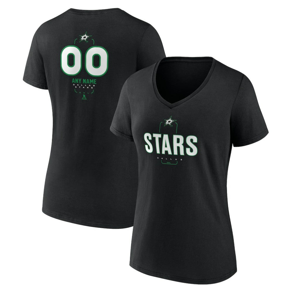 Dallas Stars Women's Personalized Name & Number Midfielder V-Neck T-Shirt - Black | NHL Clearance