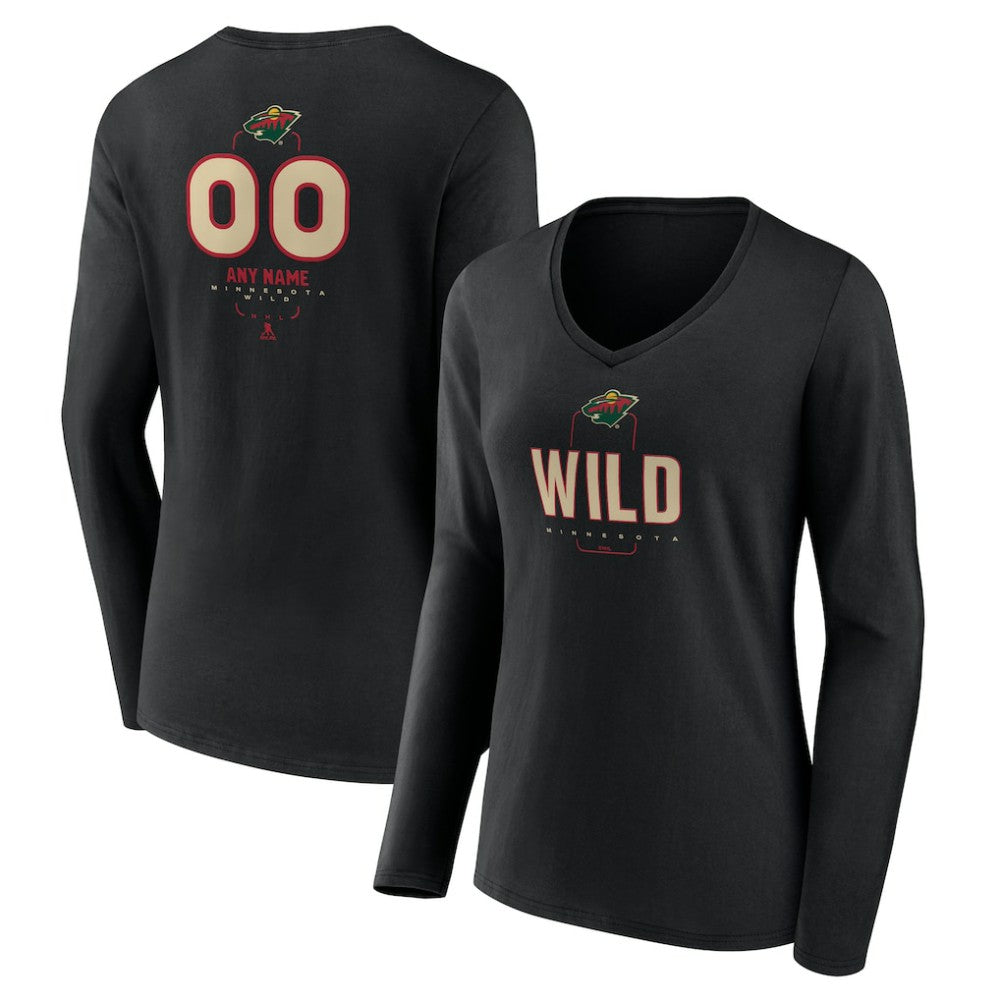 Minnesota Wild Women's Personalized Name & Number Midfielder Long Sleeve V-Neck T-Shirt - Black | NHL online