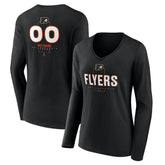 Philadelphia Flyers Women's Personalized Name & Number Midfielder Long Sleeve V-Neck T-Shirt - Black | NHL Clearance
