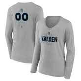 Seattle Kraken Women's Personalized Name & Number Midfielder Long Sleeve V-Neck T-Shirt - Gray | NHL near me