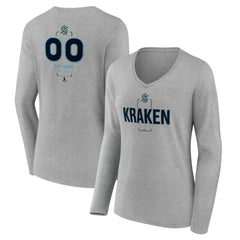 Seattle Kraken Women's Personalized Name & Number Midfielder Long Sleeve V-Neck T-Shirt - Gray | NHL near me