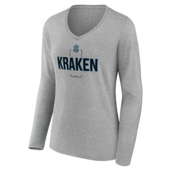 Seattle Kraken Women's Personalized Name & Number Midfielder Long Sleeve V-Neck T-Shirt - Gray | NHL near me
