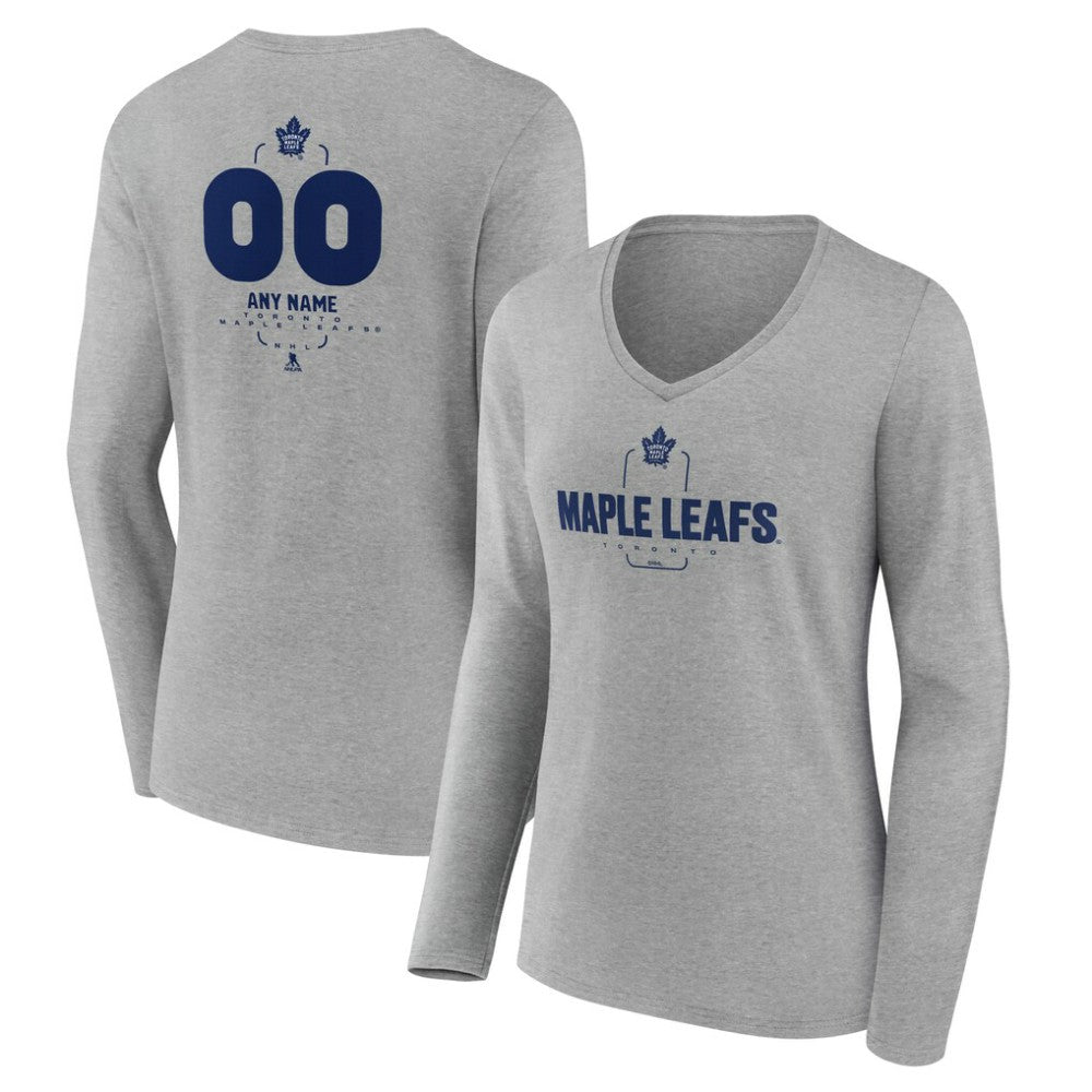 Toronto Maple Leafs Women's Personalized Name & Number Midfielder Long Sleeve V-Neck T-Shirt - Gray | NHL near me