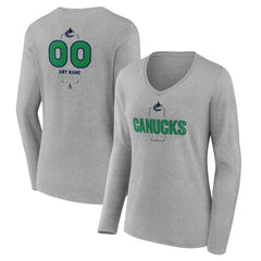 Vancouver Canucks Women's Personalized Name & Number Midfielder Long Sleeve V-Neck T-Shirt - Gray | NHL discount