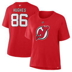 Jack Hughes New Jersey Devils Fanatics Women's Authentic Stack Name & Number T-Shirt - Red | Fanatics sale
