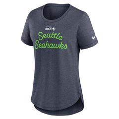 Seattle Seahawks Women's Script Tri-Blend T-Shirt - College Navy - Nike