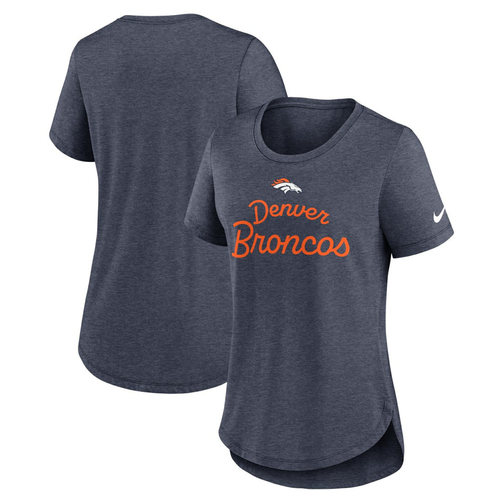 Denver Broncos Women's Script Tri-Blend T-Shirt - Navy - Nike
