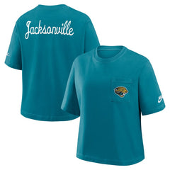 Jacksonville Jaguars Women's Rewind Pocket Boxy T-Shirt - Teal - Nike