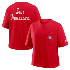 San Francisco 49ers Women's Rewind Pocket Boxy T-Shirt - Scarlet - Nike