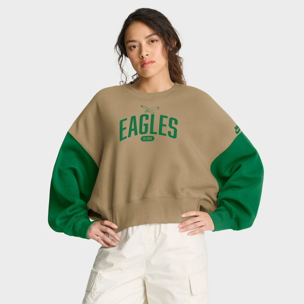 Philadelphia Eagles Women's Oversized Rewind Pullover Sweatshirt - Tan - Nike