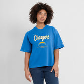 Los Angeles Chargers Women's Essential Script Relaxed Boxy T-Shirt - Powder Blue - Nike