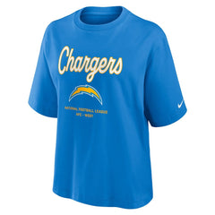 Los Angeles Chargers Women's Essential Script Relaxed Boxy T-Shirt - Powder Blue - Nike