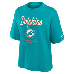 Miami Dolphins Women's Essential Script Relaxed Boxy T-Shirt - Aqua - Nike