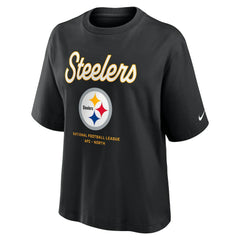 Pittsburgh Steelers Women's Essential Script Relaxed Boxy T-Shirt - Black - Nike