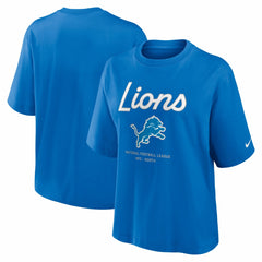 Detroit Lions Women's Essential Script Relaxed Boxy T-Shirt - Blue - Nike