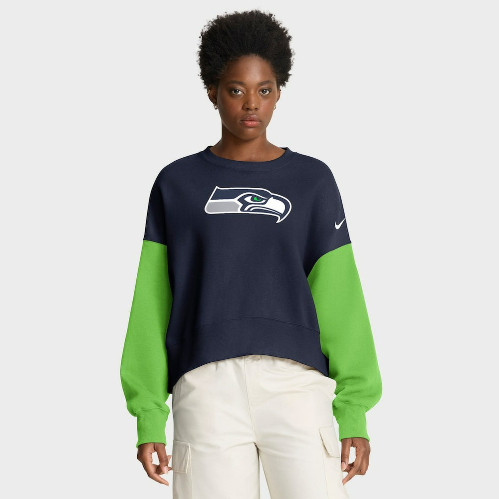 Seattle Seahawks Women's Oversized Color-Block Pullover Sweatshirt - College Navy - Nike