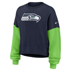 Seattle Seahawks Women's Oversized Color-Block Pullover Sweatshirt - College Navy - Nike
