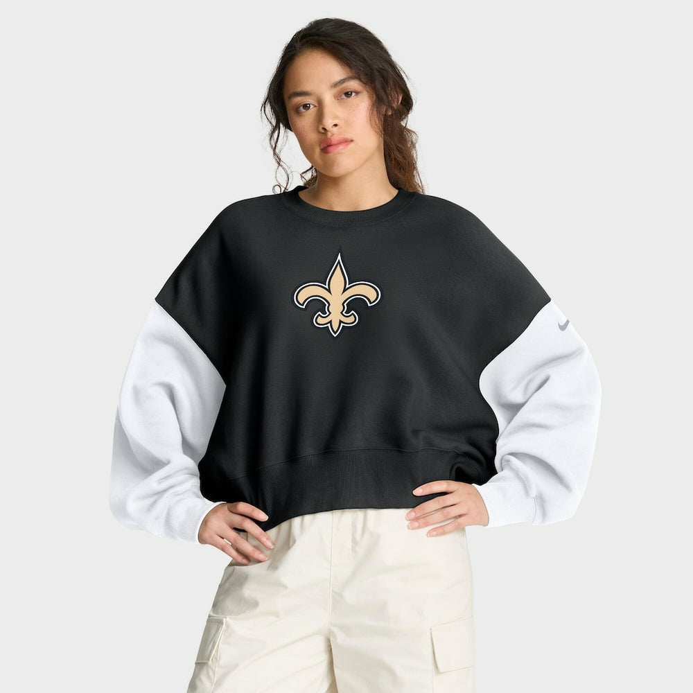New Orleans Saints Women's Oversized Color-Block Pullover Sweatshirt - Black - Nike