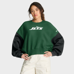 New York Jets Women's Oversized Color-Block Pullover Sweatshirt - Green - Nike
