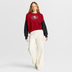 San Francisco 49ers Women's Oversized Color-Block Pullover Sweatshirt - Scarlet - Nike