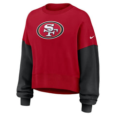 San Francisco 49ers Women's Oversized Color-Block Pullover Sweatshirt - Scarlet - Nike