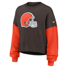Cleveland Browns Women's Oversized Color-Block Pullover Sweatshirt - Brown - Nike