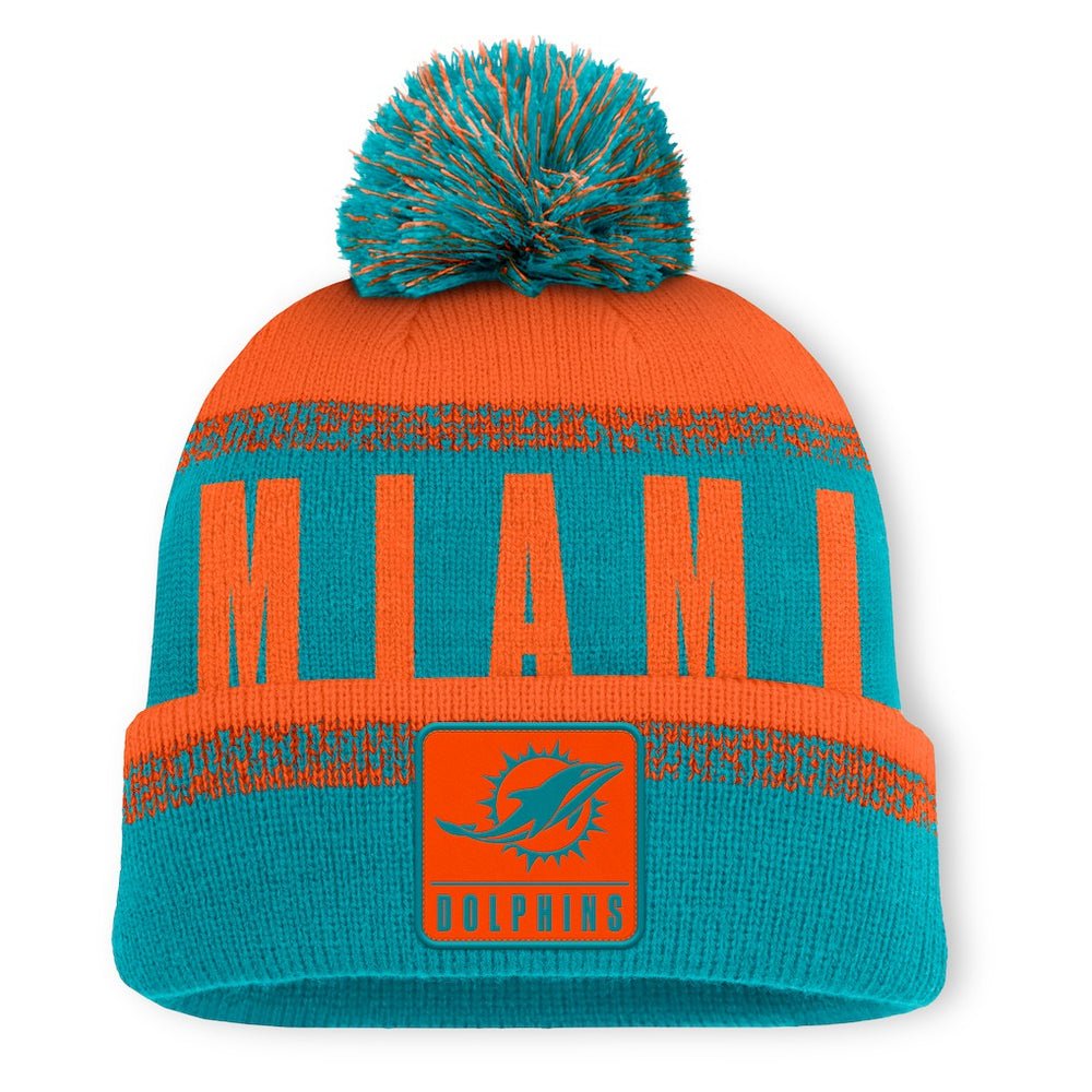 Miami Dolphins Play Action Cuffed Knit Hat with Pom - Aqua/Orange - Fanatics