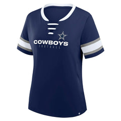 Dallas Cowboys Women's Redzone Draw Play Athena Lace-Up T-Shirt - Navy - Fanatics
