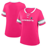 Dallas Cowboys Women's Redzone Draw Play Athena Lace-Up T-Shirt - Pink - Fanatics