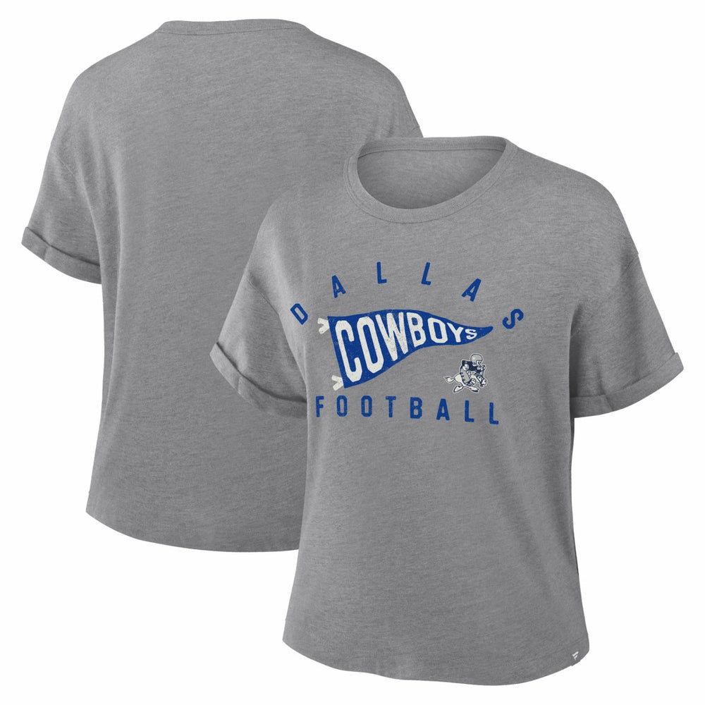 Dallas Cowboys Women's Pennant Wave Tribute Tri-Blend Boxy T-Shirt - Heather Gray - Fanatics