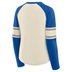 Dallas Cowboys Women's Hometown Gridiron Hero Raglan Lace-Up V-Neck Long Sleeve T-Shirt - Cream/Royal - Fanatics