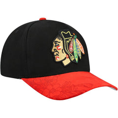 Chicago Blackhawks Mitchell & Ness May Flowers Pro Crown Adjustable Hat - Black/Red | NHL near me
