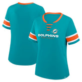 Miami Dolphins Women's Redzone Draw Play Athena Lace-Up T-Shirt - Aqua - Fanatics