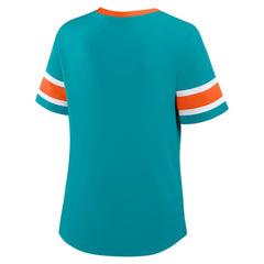 Miami Dolphins Women's Redzone Draw Play Athena Lace-Up T-Shirt - Aqua - Fanatics