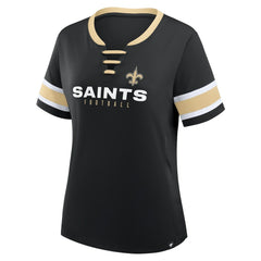 New Orleans Saints Women's Redzone Draw Play Athena Lace-Up T-Shirt - Black - Fanatics