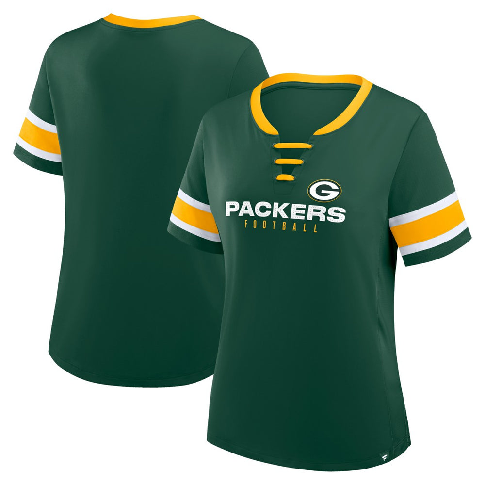 Green Bay Packers Women's Redzone Draw Play Athena Lace-Up T-Shirt - Green - Fanatics