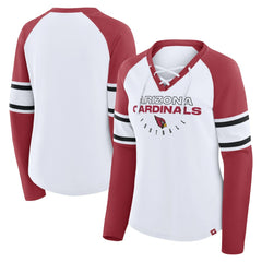 Arizona Cardinals Women's Redzone Blitz Package Raglan Lace-Up V-Neck Long Sleeve T-Shirt - White/Cardinal - Fanatics