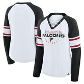 Atlanta Falcons Women's Redzone Blitz Package Raglan Lace-Up V-Neck Long Sleeve T-Shirt - White/Black - Fanatics