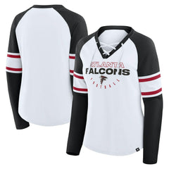 Atlanta Falcons Women's Redzone Blitz Package Raglan Lace-Up V-Neck Long Sleeve T-Shirt - White/Black - Fanatics