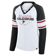 Atlanta Falcons Women's Redzone Blitz Package Raglan Lace-Up V-Neck Long Sleeve T-Shirt - White/Black - Fanatics