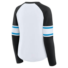 Carolina Panthers Women's Redzone Blitz Package Raglan Lace-Up V-Neck Long Sleeve T-Shirt - White/Black - Fanatics