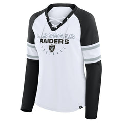 Las Vegas Raiders Women's Redzone Blitz Package Raglan Lace-Up V-Neck Long Sleeve T-Shirt - White/Black - Fanatics