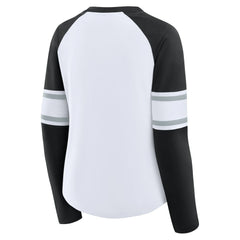Las Vegas Raiders Women's Redzone Blitz Package Raglan Lace-Up V-Neck Long Sleeve T-Shirt - White/Black - Fanatics
