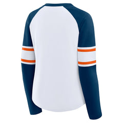 Chicago Bears Women's Redzone Blitz Package Raglan Lace-Up V-Neck Long Sleeve T-Shirt - White/Navy - Fanatics