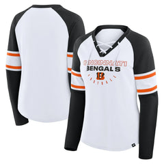 Cincinnati Bengals Women's Redzone Blitz Package Raglan Lace-Up V-Neck Long Sleeve T-Shirt - White/Black - Fanatics