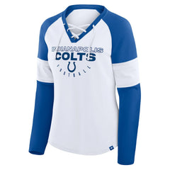 Indianapolis Colts Women's Redzone Blitz Package Raglan Lace-Up V-Neck Long Sleeve T-Shirt - White/Royal - Fanatics