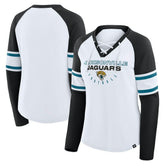 Jacksonville Jaguars Women's Redzone Blitz Package Raglan Lace-Up V-Neck Long Sleeve T-Shirt - White/Black - Fanatics
