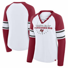 Tampa Bay Buccaneers Women's Redzone Blitz Package Raglan Lace-Up V-Neck Long Sleeve T-Shirt - White/Red - Fanatics
